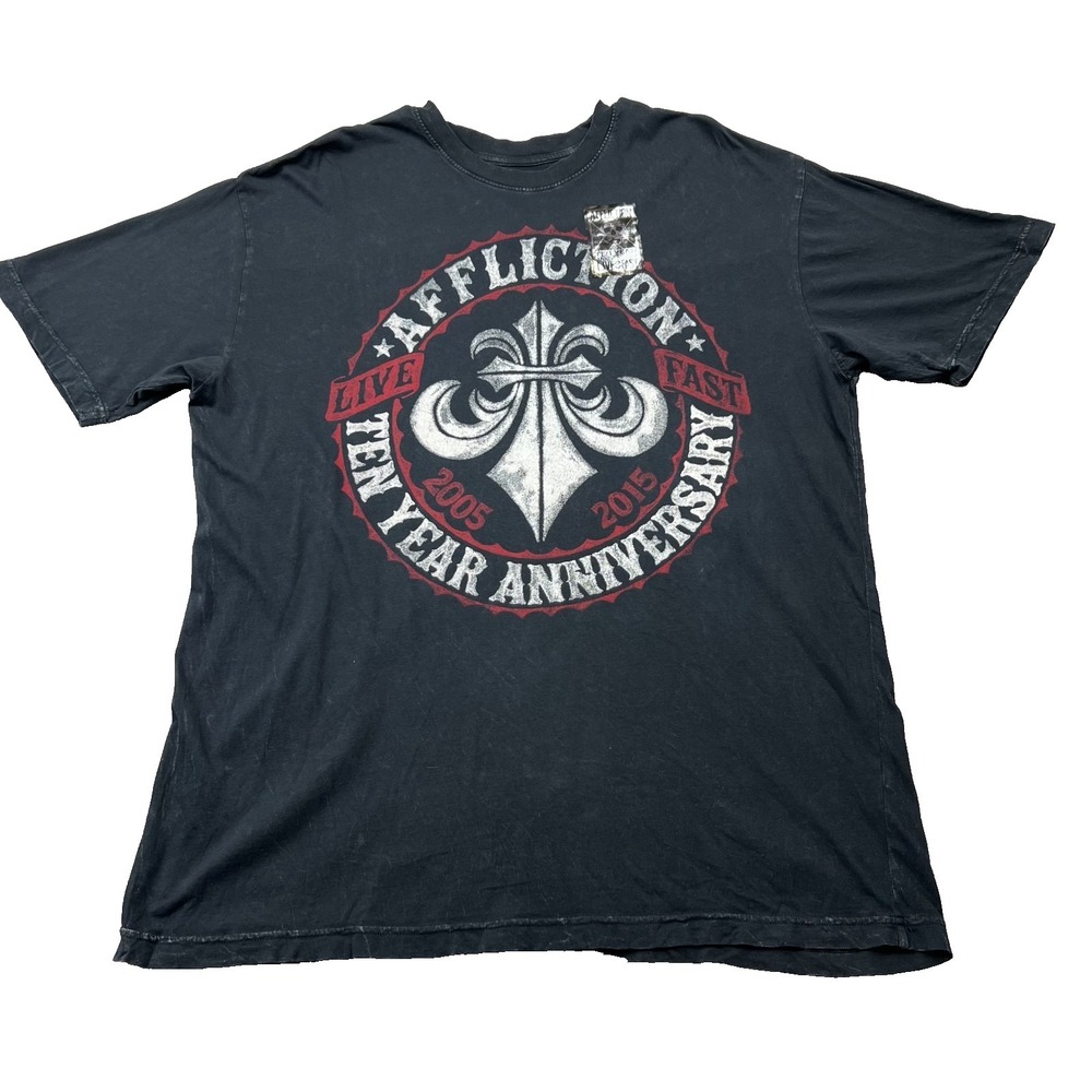 Affliction 2015 Ten Year Anniversary Live Fast T Shirt Mens 2XL Black NWT